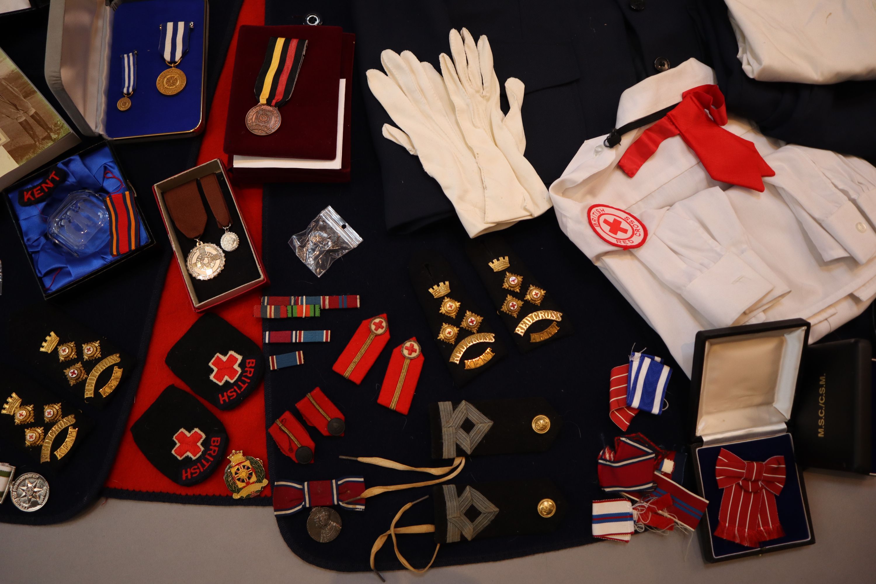 Lady Mountbattens Red Cross uniform, together with related awards, badges and other ephemera,